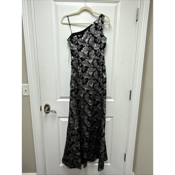 Eliza J Womens Size 2 Black One-Shoulder Jacquard Formal Gown Cocktail Dress NWT - Picture 5 of 9